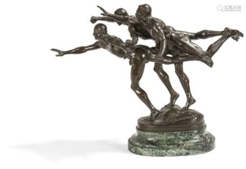 ALFRED BOUCHER (1850-1934) Au but, le modèle conçu vers [1887] Sculpture. Épreuve en bronze à patine