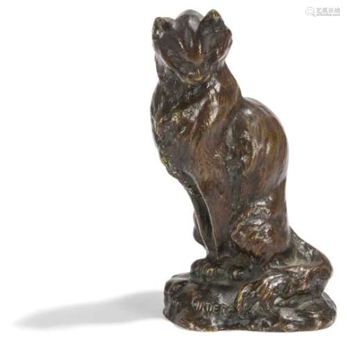 THOMAS FRANÇOIS CARTIER (1879-1943) Chat assis Sculpture. Épreuve en bronze patiné brun nuancé.