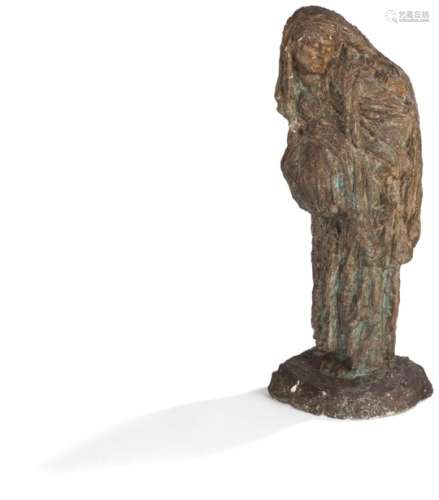 CÉLINE LEPAGE (1882-1928) Bédouine à l'enfant Sculpture. Épreuve en plâtre à patine verte. Petits