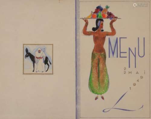 LUCIEN VIROT (1909-2003) Muguet & Papyrus stylisés Deux tondi. Gouache et peinture argent sur