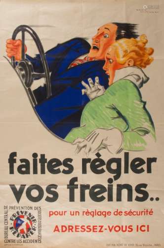 RENÉ VINCENT (1879-1936) Faites régler vos freins, circa 1930/35 Affiche lithographique en