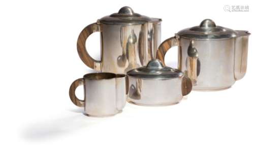 ERCUIS Service à thé et café moderniste en métal argenté composé de deux verseurs, un sucrier et