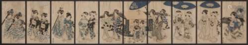 Utagawa KUNIYASU (1794 - 1832) Ensemble de dix petites estampes encadrées sous verre de jeunes