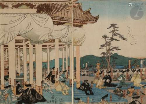 Ensemble comprenant un hashira-e par Utamaro, grues ; un oban yoko-e par Hiroshige, Tokaido ;