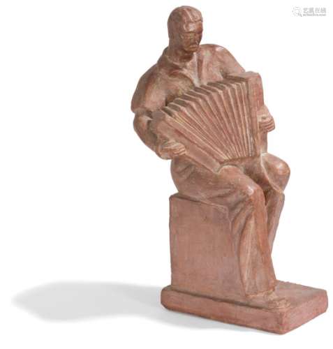 H. VRESS (XXe siècle) L'accordéoniste Sculpture. Épreuve en terre cuite patinée. Signée H. VRESS. H.