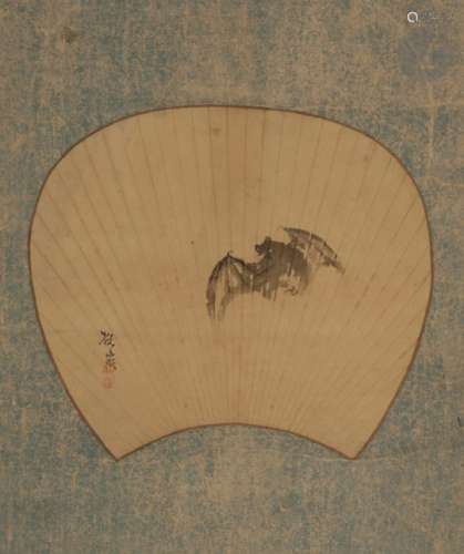 JAPON - Début XXe siècle Deux encres sur papier, l'un en forme d'éventail représentant une chauve-