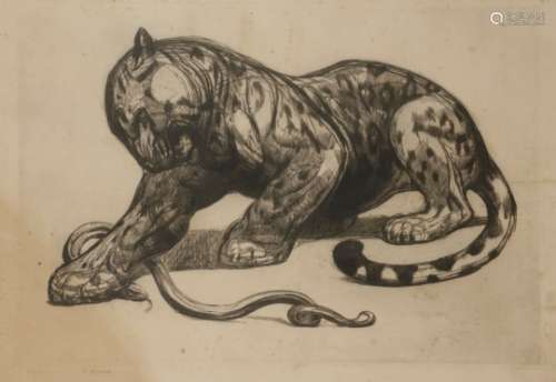 PAUL JOUVE (1878-1973) Jaguar et serpent, le modèle conçu en [1926] Eau-forte en noir. Rousseurs