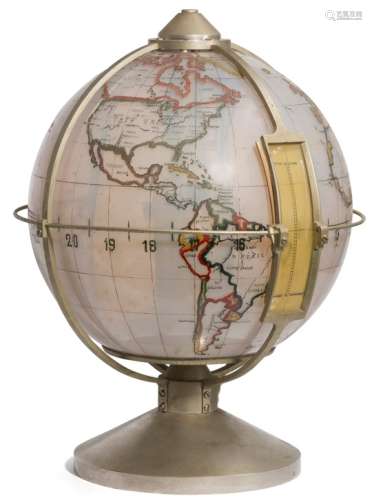 TRAVAIL DES ANNÉES 1930/50 Rare globe terrestre moderniste lumineux formant horloge à la rotation