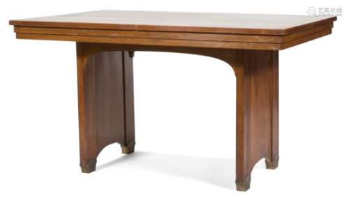 EUGÈNE PRINTZ (1889-1948) Table rectangulaire, pouvant former bureau, en placage de noyer. Les