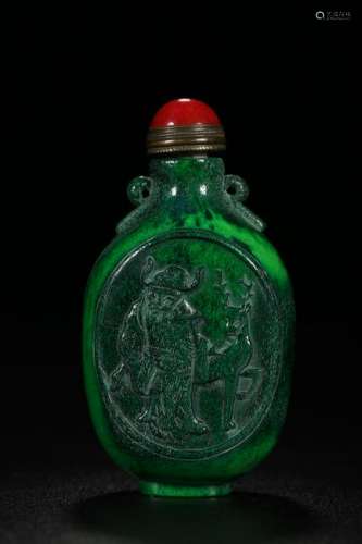 STAGHORN CARVING OPENFACE FIGURE SNUFF BOTTLE