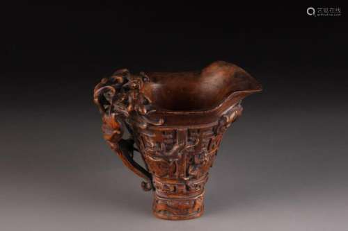 EAGLEWOOD CARVING CHI DRAGON MOTIF WINE CUP