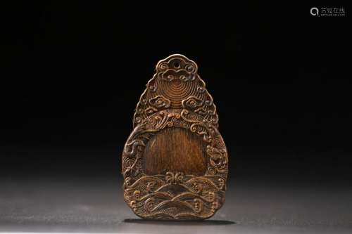 INSCRIBED EAGLEWOOD CARVING PHOENIX PLAQUE