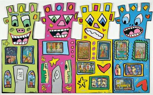 James Rizzi, 1950-2011, 'Tower', with 9 phone-cards