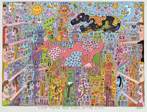 James Rizzi, 1950-2011, 'Look there are cows in the