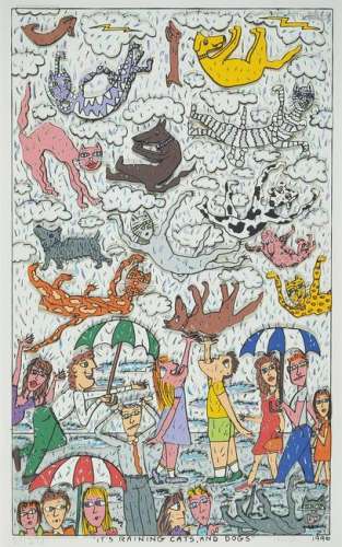 James Rizzi, 1930-2011, 'Its Raining Cats and Dogs