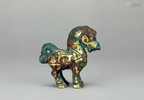 GOLD INLAID AND PAINTED HORSE ORNAMENT