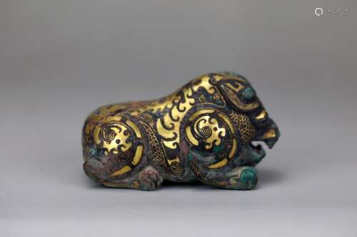 GOLD INLAID AND PAINTED BEAST ORNAMENT