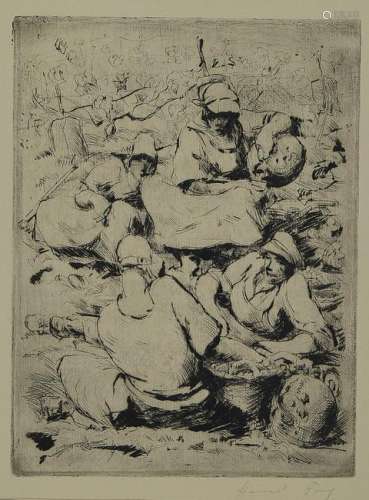 Hanns Fay, 1888-1957, drypoint etching, 'People on