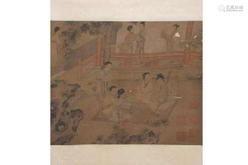 CHINESE PAINTING OF LADIES GATHERING IN THE GARDEN