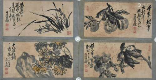 SET OF 4 CHINESE PAINTINGS OF VARIOUS FLOWERS