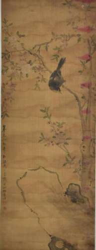 CHINESE PAINTING OF MAGPIE ON BLOSSOMING BRANCH