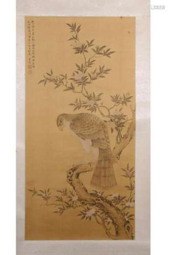 HANGING SCROLL PAINTING OF A PERCHED BIRD