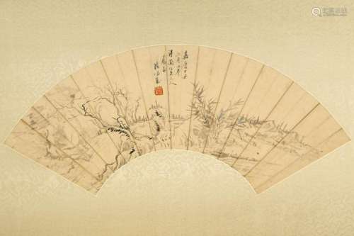 CHINESE INK LANDSCAPE FOLDING FAN PAINTING
