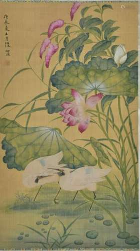 CHINESE PAINTING OF BIRDS AND WATER LILY IN SUMMER