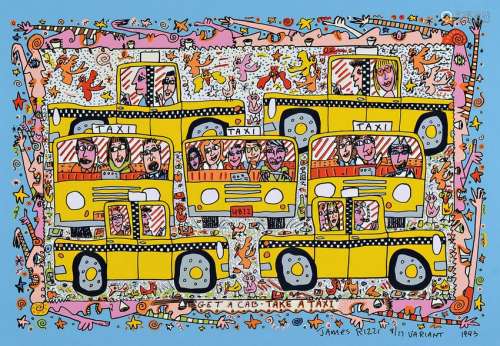 James Rizzi, 1930-2011, 'Get A Cab-Take A Taxi', mixed
