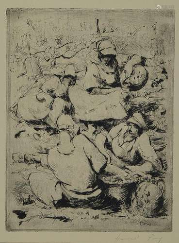 Hanns Fay, 1888-1957, drypoint etching, 'People on