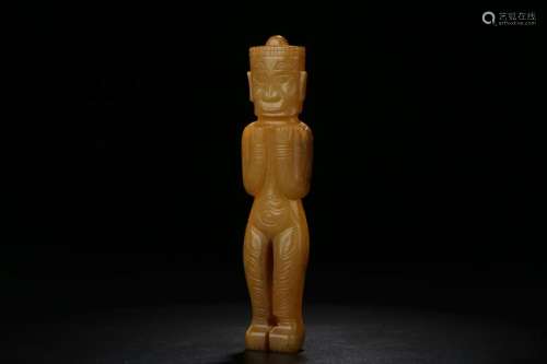 RUSSET JADE CARVING STANDING FIGURINE