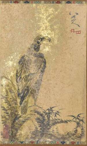 AN INSCRIBED PAINTING OF AN EAGLE'S BACK