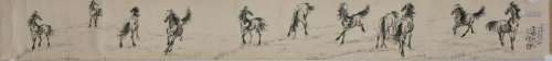 CHINESE HANDSCROLL PAINTING OF GALLOPING STEEDS
