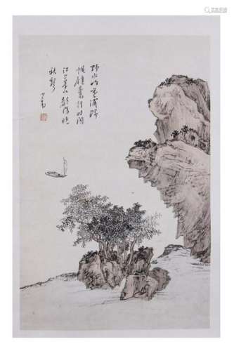 CHINESE PAINTING OF RIVER BANK SCENERY