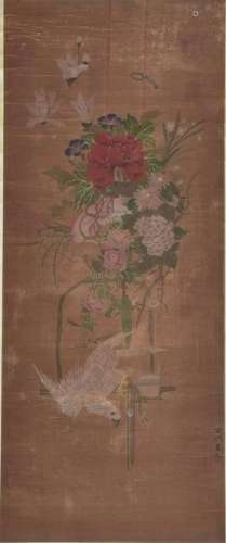 CHINESE PAINTING OF VARIOUS FLOWERS WITH A BIRD