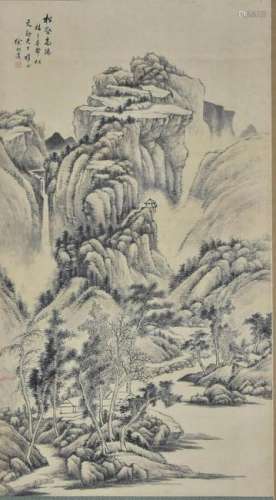 CHINESE LANDSCAPE PAINTING OF PINES AND MOUNTAINS