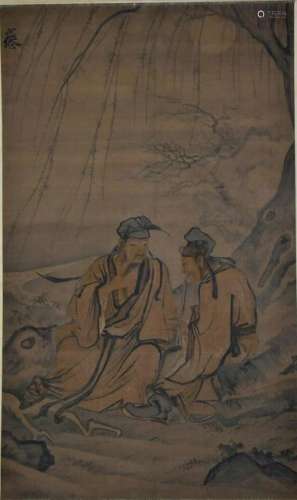 CHINESE PAINTING OF NARRATIVE FIGURES UNDER WILLOW