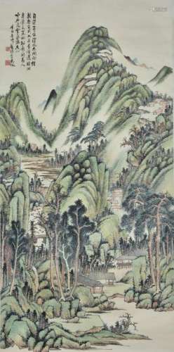 CHINESE LANDSCAPE PAINTING OF GREEN MOUNTAINS