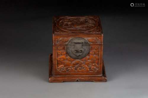 CHINESE PHOENIX MOTIF HUANGHUALI WOOD SEAL BOX