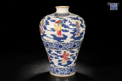 BLUE & WHITE PORCELIAN TWELVE ZODIAC MEIPING VASE