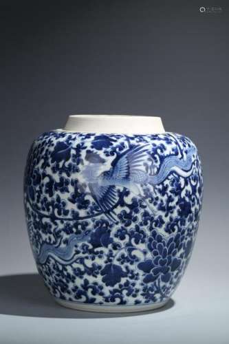 BLUE AND WHITE PHOENIX IN PEONY PORCELAIN JAR