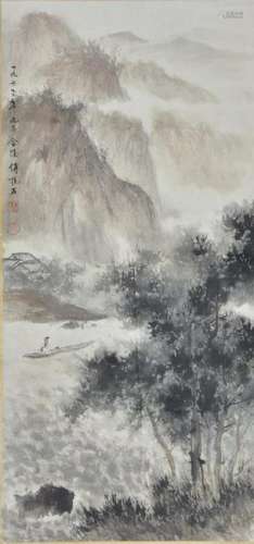 CHINESE LANDSCAPE PAINTING OF FISHING IN A BOAT