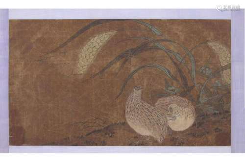 CHINESE SILK PAINTING OF PAIR OF CHICKENS