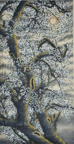 CHINESE PAINTING OF PLUM BLOSSOM TREE IN THE MOON