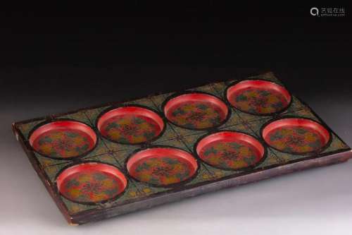 WOOD LACQUERWARE ROYAL COURT FLORAL TRAY