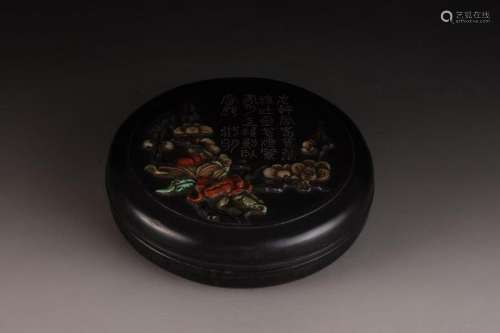 GEMSTONE INLAID ROSEWOOD MAKEUP POWDER CASE