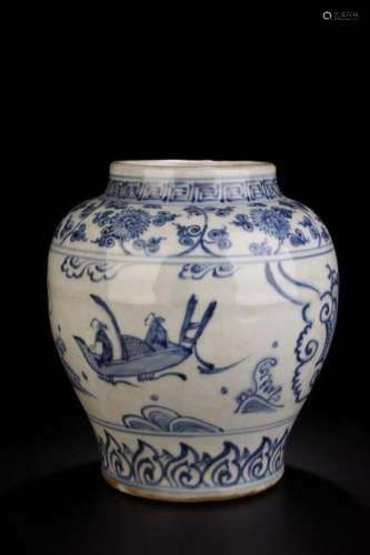 CHINESE BLUE AND WHITE FIGURE PORCELAIN JAR