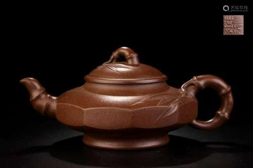 BAMBOO MOTIF FLAT ZISHA TEAPOT