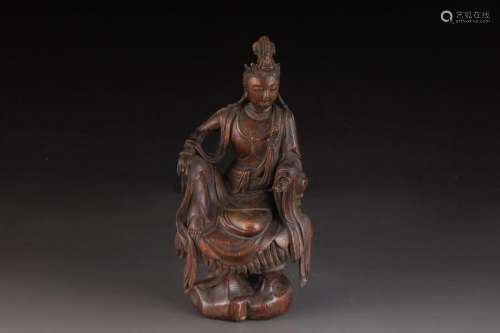 EAGLEWOOD CARVING STATUE OF GUANYIN FIGURE