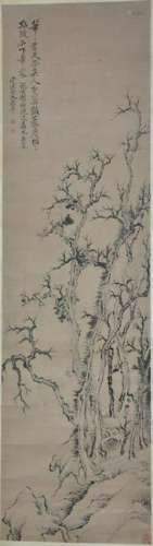 CHINESE INK PAINTING OF BARE TREES IN AUTUMN
